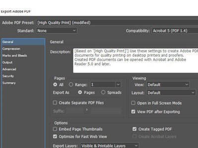 PDF export settings for printing in Uganda